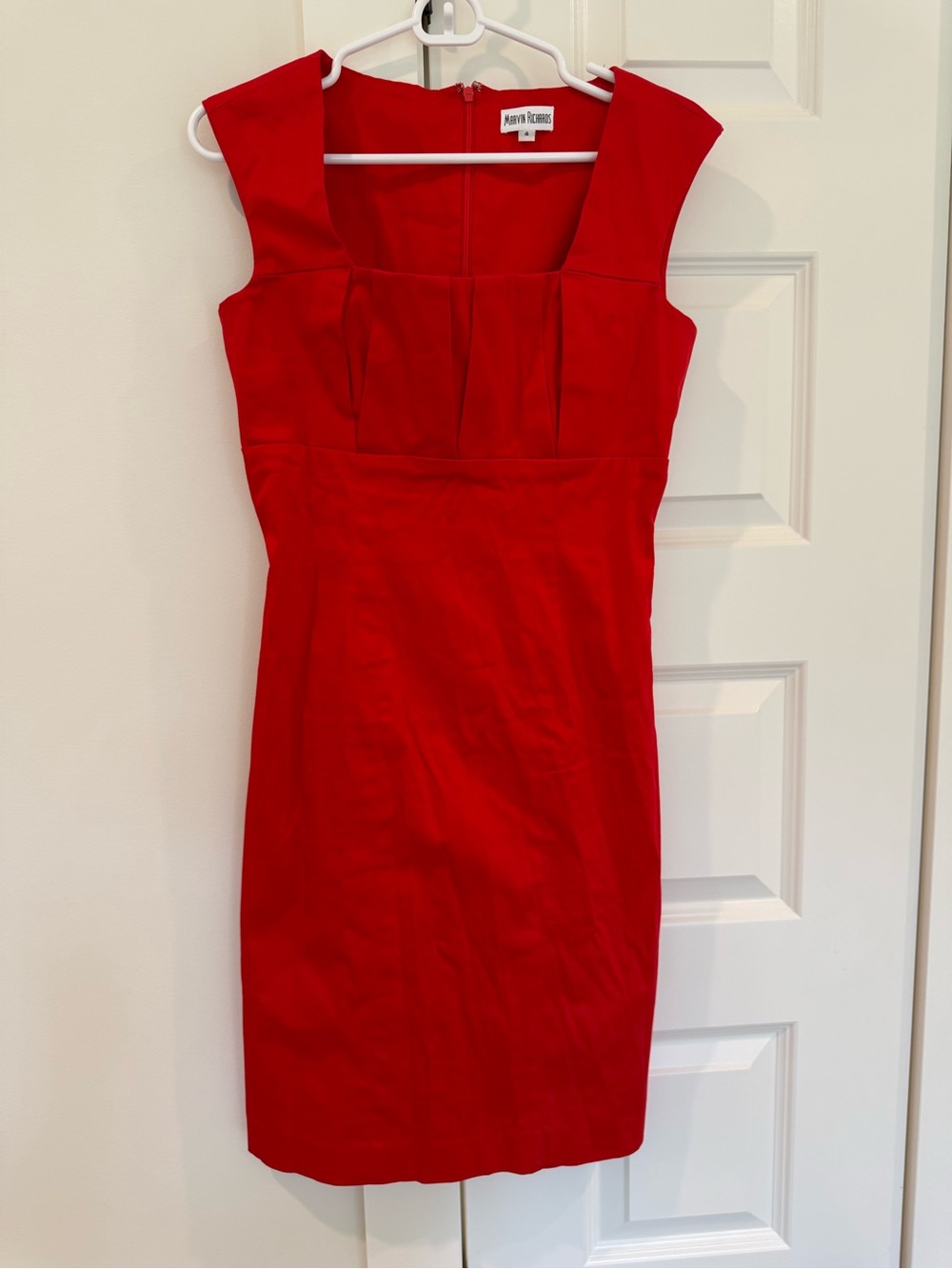 Marvin Richards Red Cap-Sleeve Midi Dress
